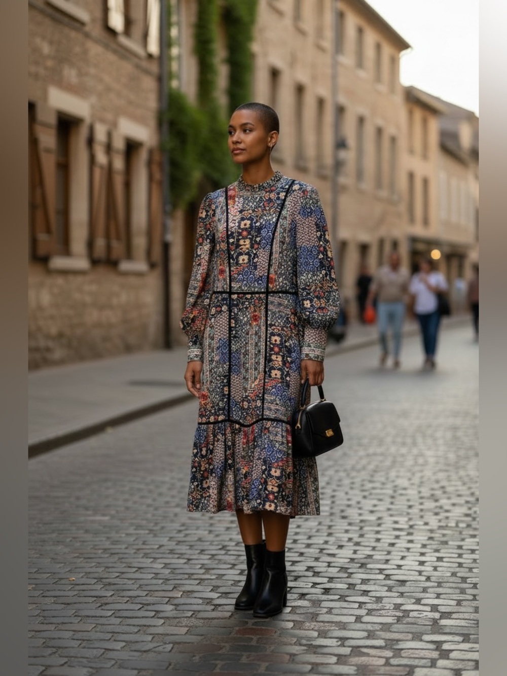 MAGNETIC Bohemian Print Peasant Ruffled‎ Midi Dress XS